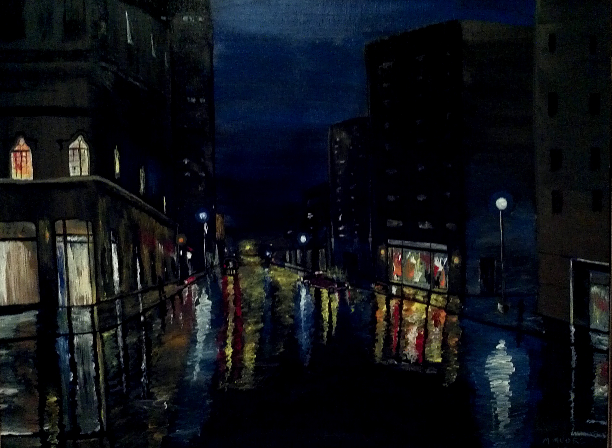 Автор картины ночью. Картина ночь. Картина ночной город. Картина ночь в городе. Огни ночного города картина.